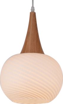 230VAC 60W 1XE27 Pendant Frosted Glass/Wood 210mm Diameter
