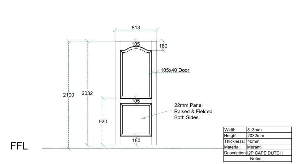 2 Panel Cape Dutch Engineered Door [Meranti]