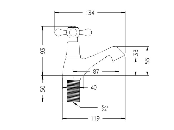 Classico bath pillar tap 22mm