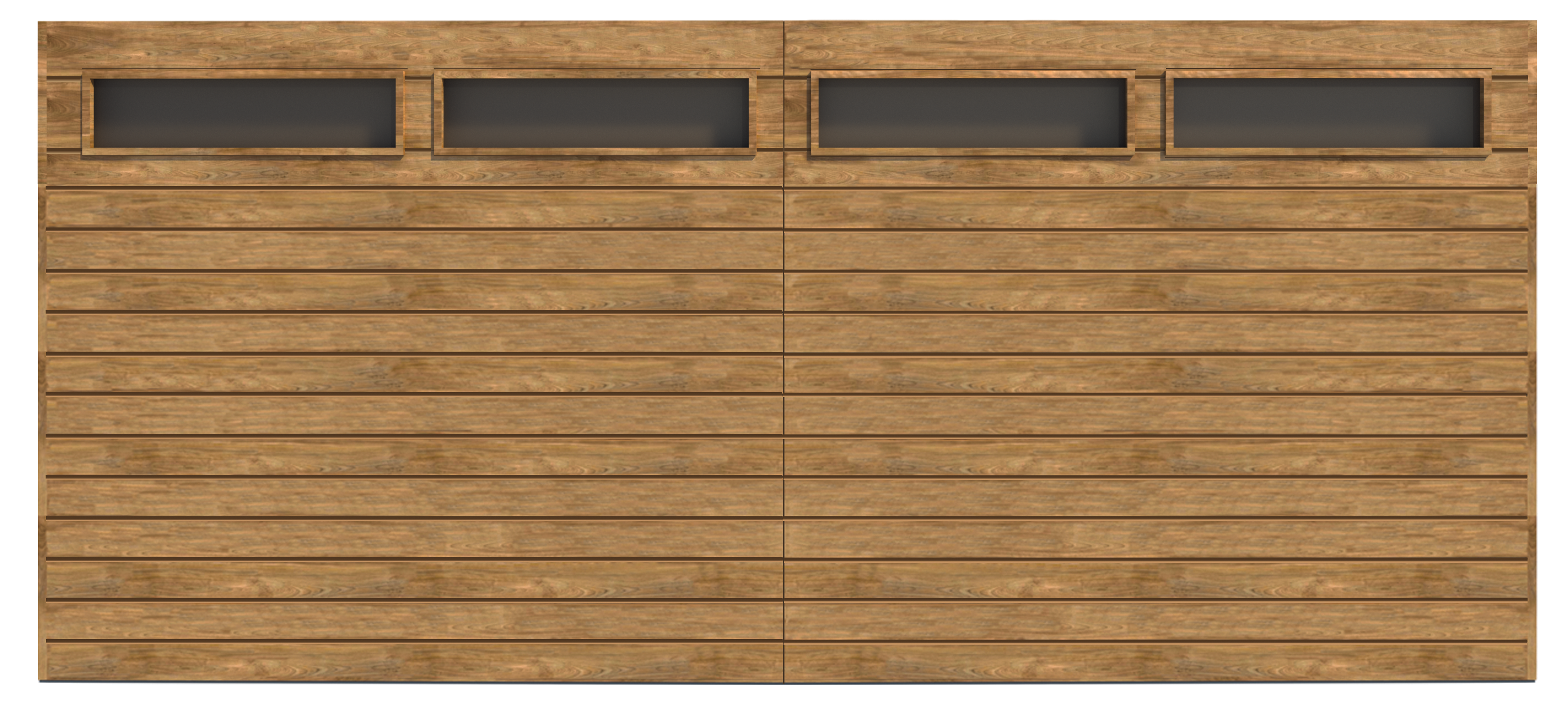 Horizontal Glass-Top  Double Sectional Wooden Garage Door