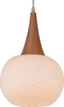 230Vac 60W 1Xe27 Pendant Frosted Glass/Wood 210Mm Dia.