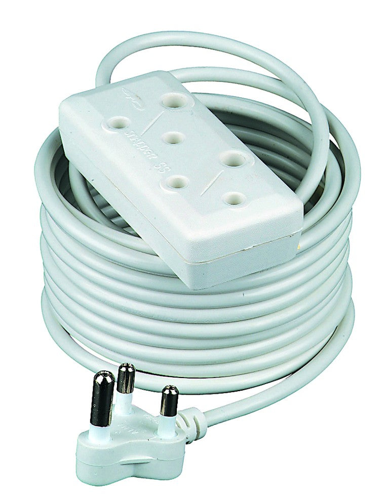 20M White Extension Cord 10A Side By Side Plug