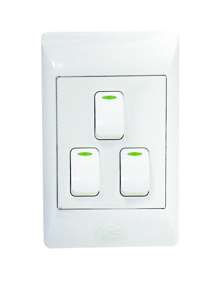 3-Lever 1-Way Switch 2X4 C/W White Cover Plate