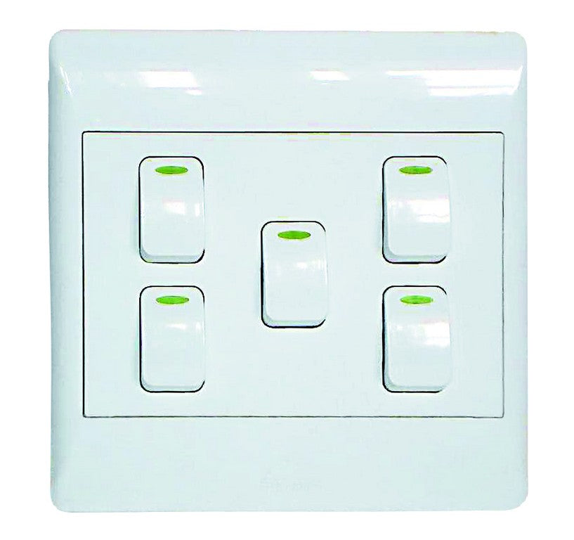5-Lever 1-Way Switch 4X4 C/W White Cover Plate