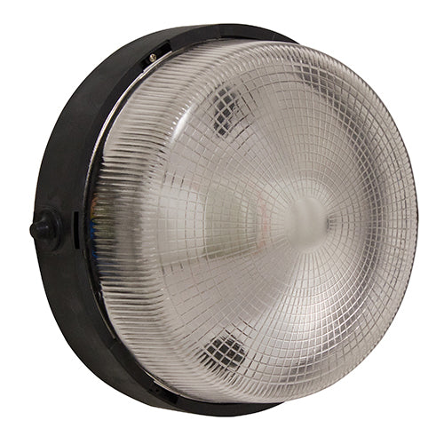 Round Glass Bulkhead Black 1X100W