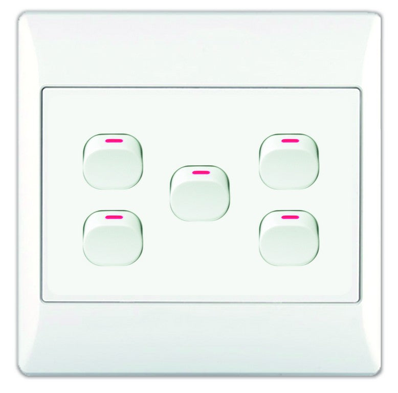 5-LEVER 1-WAY SWITCH 4x4 WITH WHITE COVER PLATE