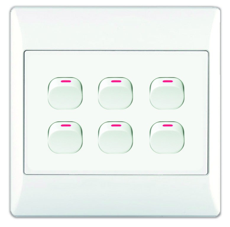 6-Lever 1-Way Switch 4X4 With White Cover Plate