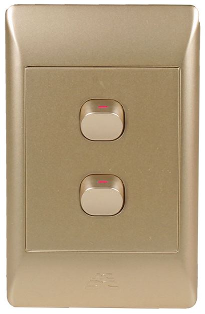 2-Lever 2-Way Switch 2X4 C/W Champagne Cover Plate