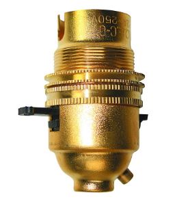 B22 Brass Lamp Holder 10Mm Entry C/W On/Off Switch