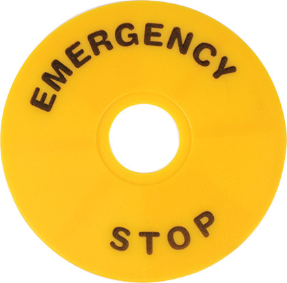 E-Stop 90Mm Dia. Yellow Legend Plate