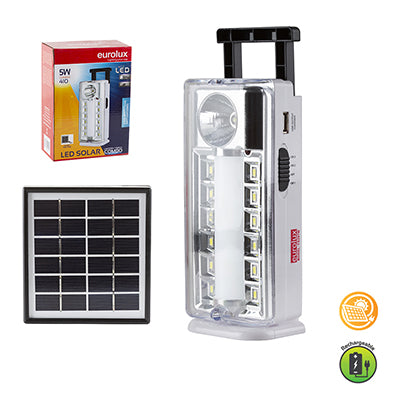 Rechargeable LED Emergency Light 5w White & Solar Panel