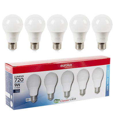 LED A60 Classic E27 9w 4000K 5 Pack