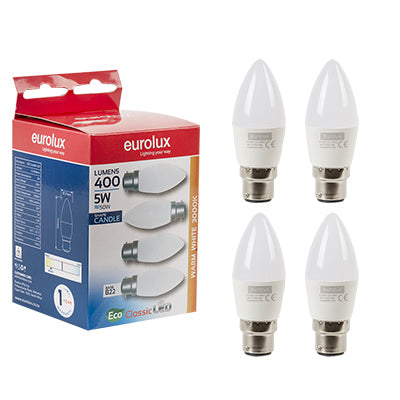 LED Candle B22 5w 3000K 4 Pack