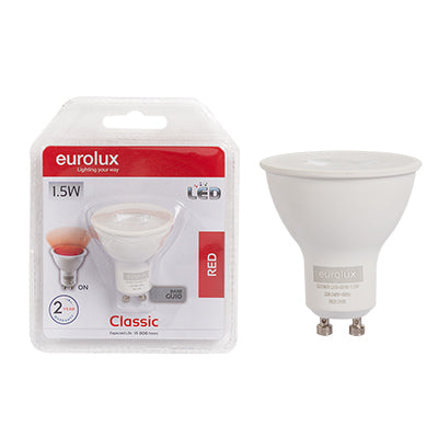 LED Coloured GU10 1.5w Red Blister