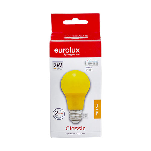 LED Coloured A60 Globe E27 7w Yellow
