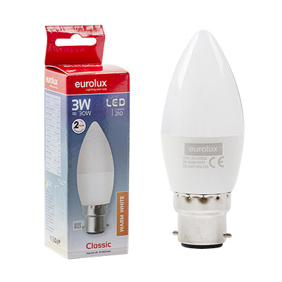 LED Plastic Candle B22 3w Warm White