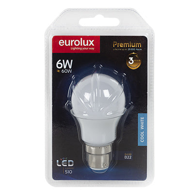 LED A50 Globe Opal B22 6w Cool White