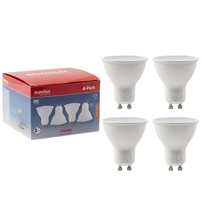 LED GU10 3w Warm White 4Pc Pack