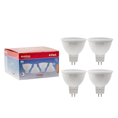 LED MR16 GU5.3 3w WW 4Pc Pack