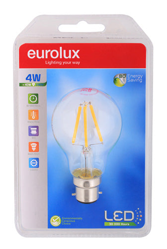LED Clear Filament A60 B22 4w Warm White