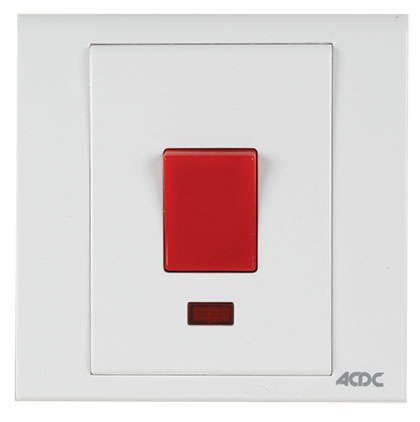 Double Pole Isolator C/W Neon 45A White For 3X3 Box