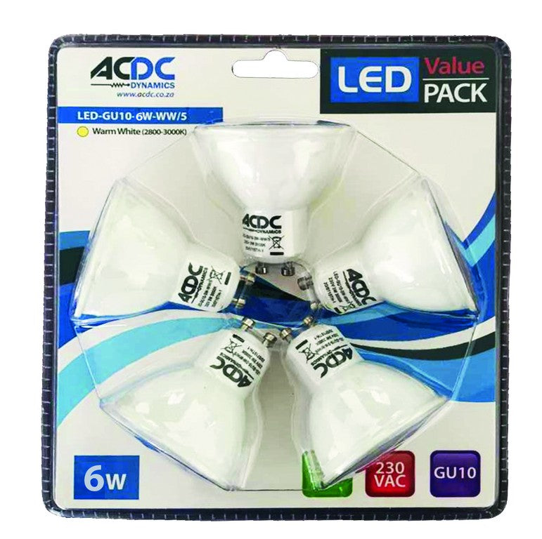 230Vac 6W Gu10 Cool White Down Light /5 Pack