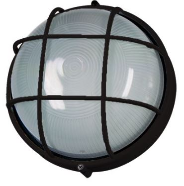 Black Die Cast Bulkhead + Guard E27 100W Ip44