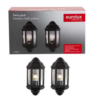 Plastic Lantern 3 Panel Half Wall Black Twin Pack