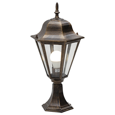 Lantern 6 Panel Pedestal Black Gold