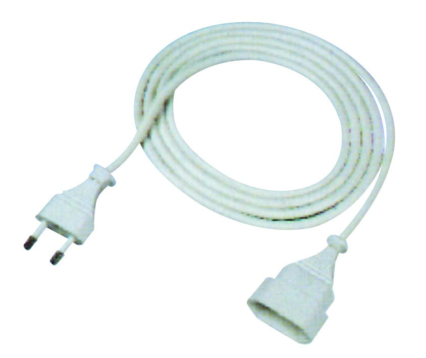 White Ext. Cord 2M C/W 2.5A Euro Plug And Socket