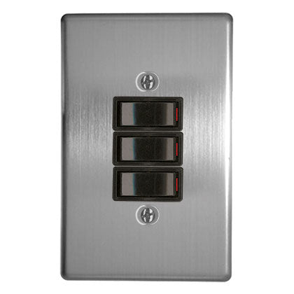 3-LEVER 1-WAY SWITCH 2x4 C/W SILVER STEEL COVER PLATE