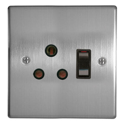 16A Switched Socket 4X4 C/W Silver Steel Cover Plate