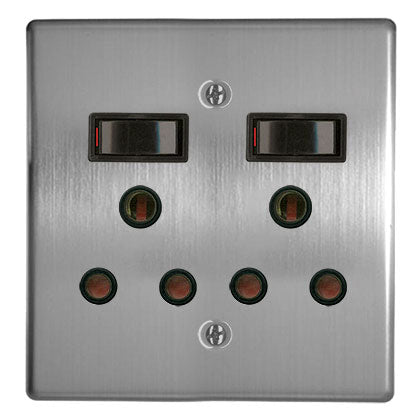 2X16A Switched Soc Outlet 4X4 C/W Silver Steel Cover Plate