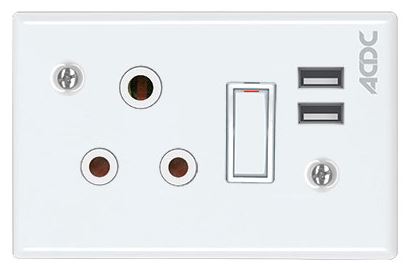 16A Switched Socket 4X2 + Usb C/W White Steel Cover Plate