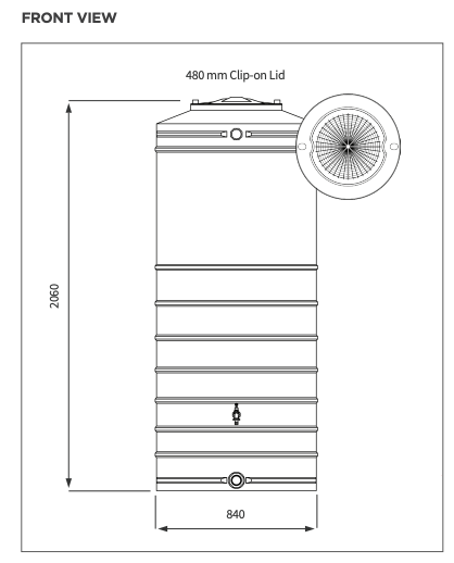 JoJo Standard Slimline Vertical Tank 1000L