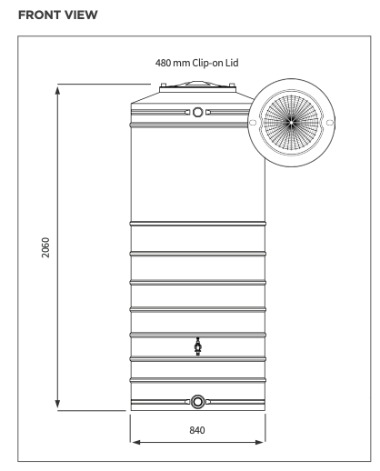 JoJo standard slimline vertical tank 1000L