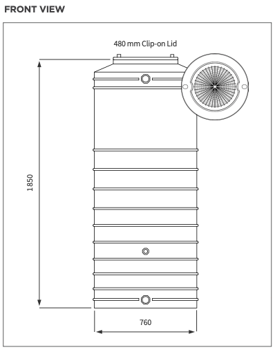 JoJo rainwater slimline vertical tank 750L